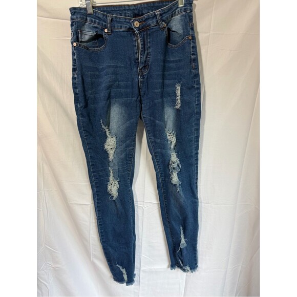 Unbranded Denim - Women’s Distressed Dark Blue Jeans